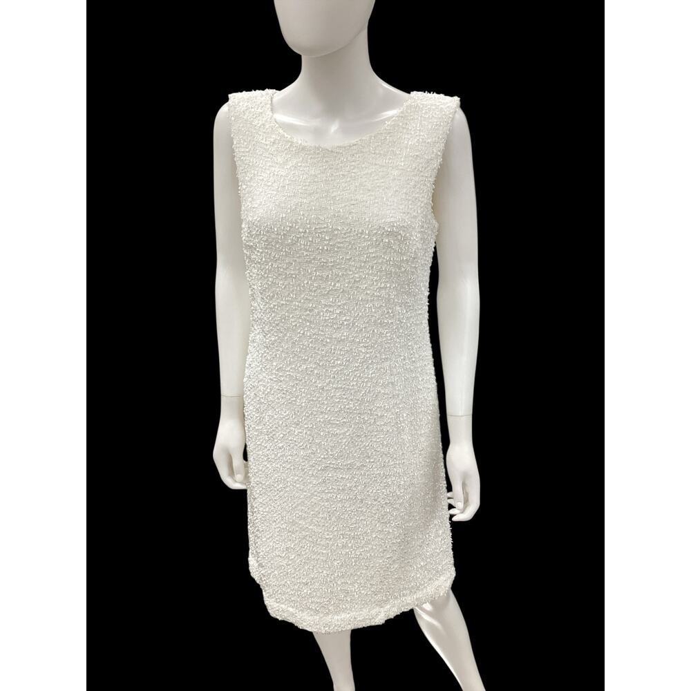 Escada Dress Women’s SZ 12 Boucle Sheath Style Midi Sleeveless Back Zipper White